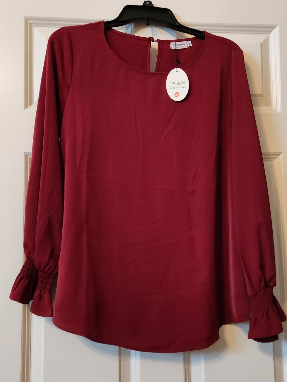 Naggoo Women's Wine Red Long-Sleeve Blouse